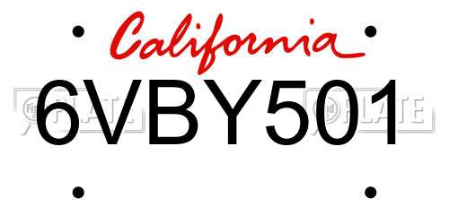 6VBY501 California License Plate