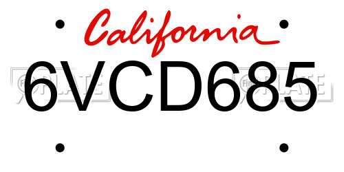 6VCD685 California License Plate