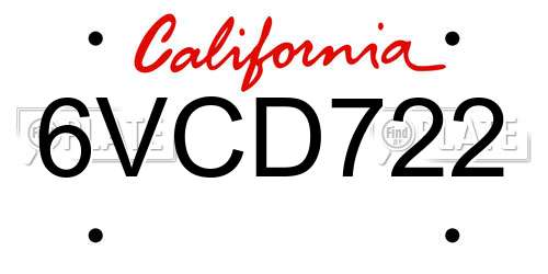 6VCD722 California License Plate