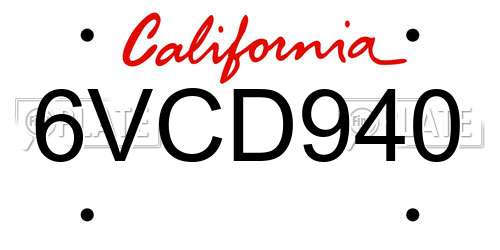 6VCD940 California License Plate