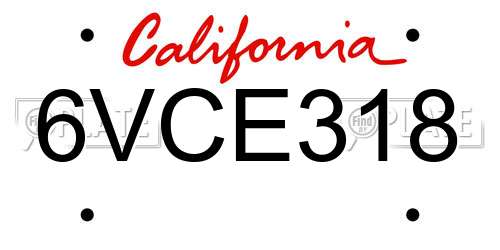 6VCE318 California License Plate