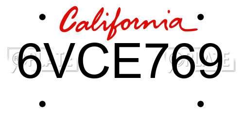 6VCE769 California License Plate