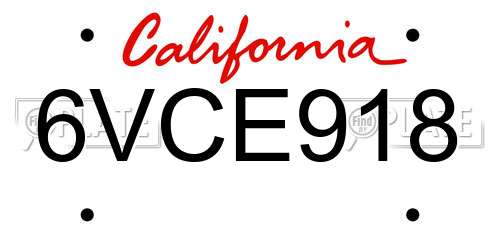6VCE918 California License Plate
