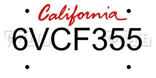 6VCF355 California License Plate