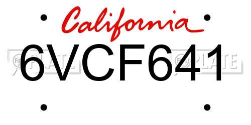 6VCF641 California License Plate