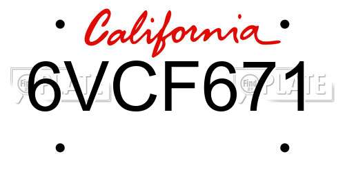 6VCF671 California License Plate