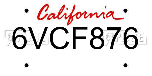 6VCF876 California License Plate