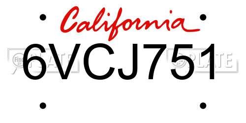 6VCJ751 California License Plate