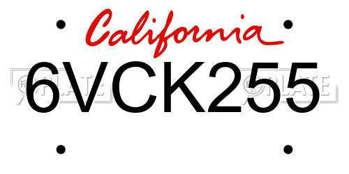6VCK255 California License Plate
