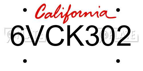 6VCK302 California License Plate