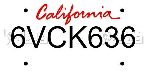 6VCK636 California License Plate