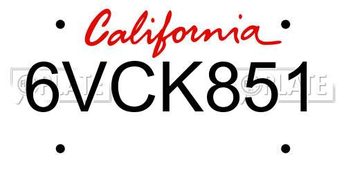 6VCK851 California License Plate