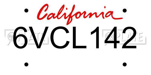 6VCL142 California License Plate