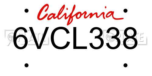 6VCL338 California License Plate