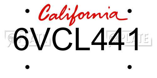 6VCL441 California License Plate