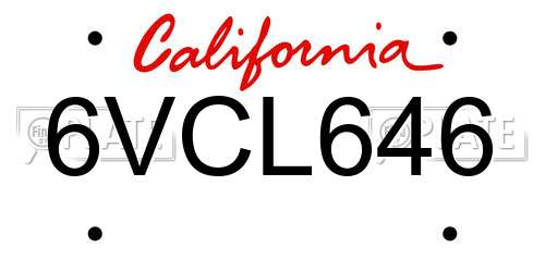 6VCL646 California License Plate