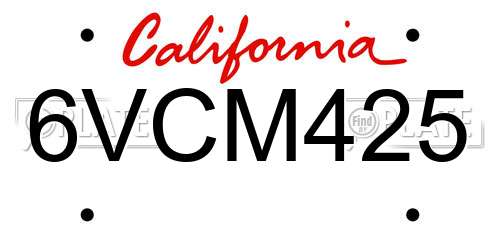 6VCM425 California License Plate