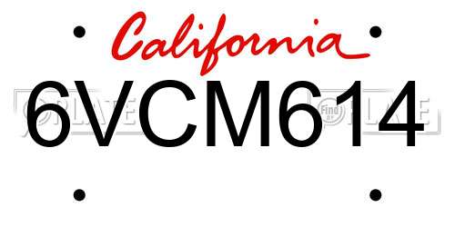 6VCM614 California License Plate