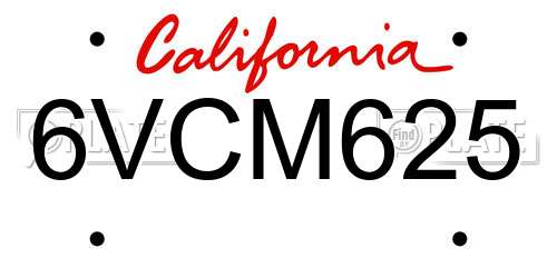 6VCM625 California License Plate