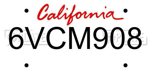 6VCM908 California License Plate
