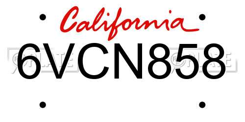 6VCN858 California License Plate