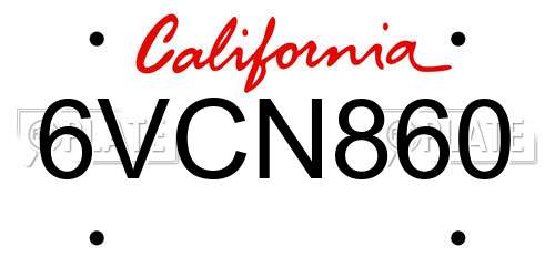 6VCN860 California License Plate