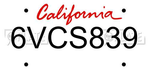6VCS839 California License Plate