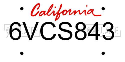 6VCS843 California License Plate