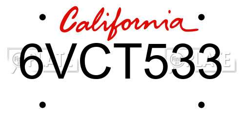 6VCT533 California License Plate