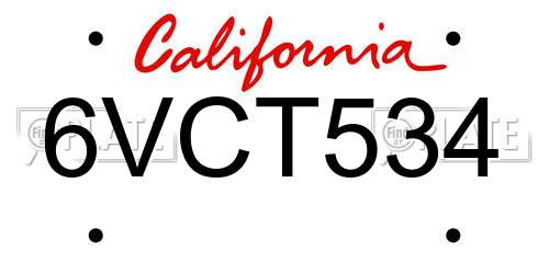 6VCT534 California License Plate