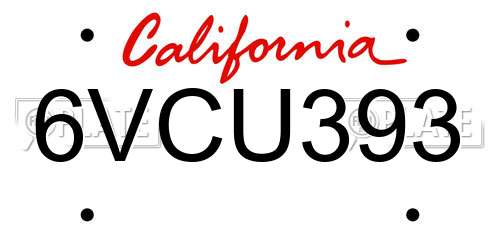 6VCU393 California License Plate