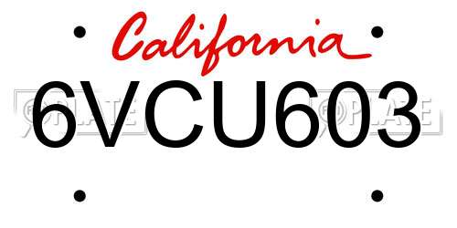 6VCU603 California License Plate