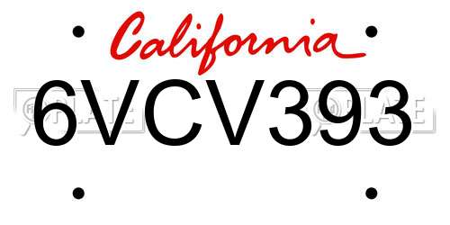 6VCV393 California License Plate