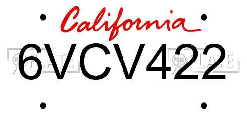 6VCV422 California License Plate