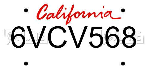 6VCV568 California License Plate