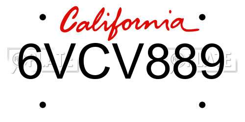 6VCV889 California License Plate