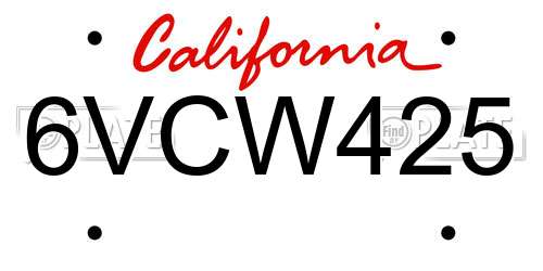 6VCW425 California License Plate