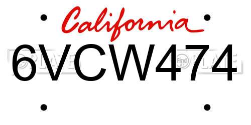 6VCW474 California License Plate
