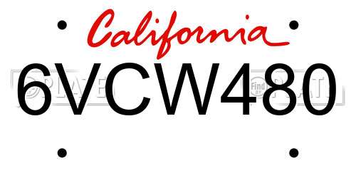 6VCW480 California License Plate
