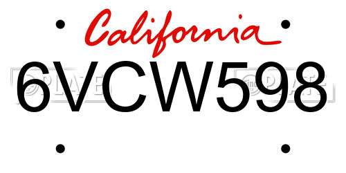 6VCW598 California License Plate
