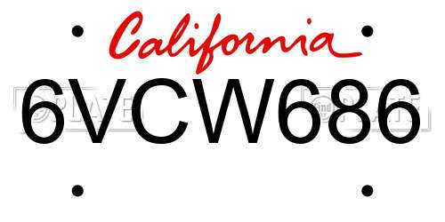 6VCW686 California License Plate