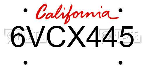 6VCX445 California License Plate