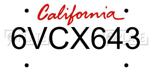 6VCX643 California License Plate