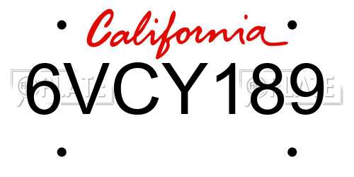 6VCY189 California License Plate