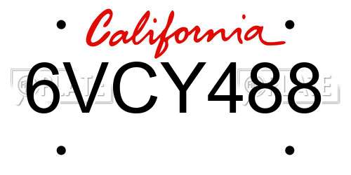6VCY488 California License Plate