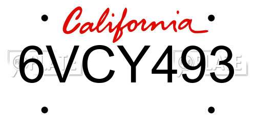 6VCY493 California License Plate