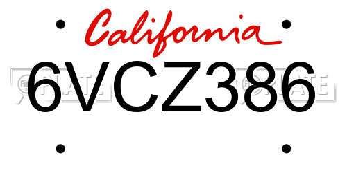 6VCZ386 California License Plate