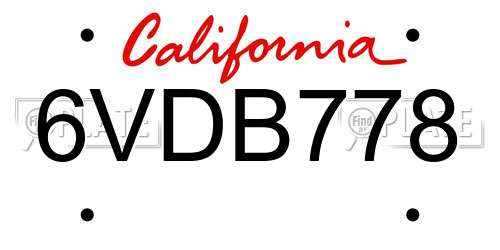 6VDB778 California License Plate