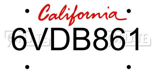 6VDB861 California License Plate
