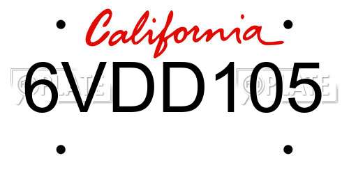 6VDD105 California License Plate